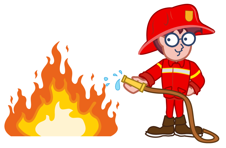 Na ilustracji Tymon strażak gasi pożar
